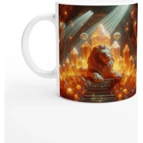 Resim Aslan Burcu Baskılı Kahve Kupası - Büyülü Kristal Mağarası Temalı Vs3 