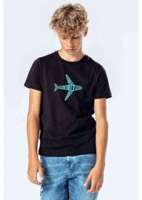 Resim Tshirthane Silhouette Time To Travel Baskılı Unisex Çocuk Siyah Tshirt 