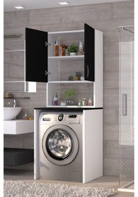 Resim Üst Dolaplı Çok Amaçlı Çamaşır Makinesi Dolabı Siyah Beyaz 