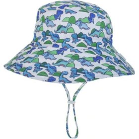 Resim Uv Gunes Korumalı Şapka Upf50+ Beyaz Mavi Yesil Dinazorlar Dino Sapka Mavi 