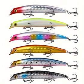 Resim 6 Adet Premium Üst Su Popper Balık Yemi - Gerçekçi Sert Yem Crankbaits Deniz Levreği ve Turna Balığı için, ABS Malzeme, Çeşitli Renklerde Canlı Balık Desenleri, Balıkçılık Takımı|Gerçekçi Balık Yemleri|Kaliteli Üçlü Kanca 