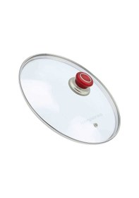 Resim Tencere Sahan Tava Cam Kapağı Buhar Delikli Kapak 30cm Kırmızı Tutma Tepesi 