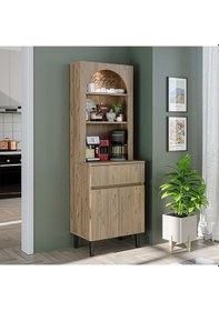 Resim 60 Cm Ledli Kahve Köşesi, Çok Amaçlı Dolap,2 Kapaklı 1 Çekmeceli Kiler Dolabı,mutfak Dolabı Atlantik Çam 