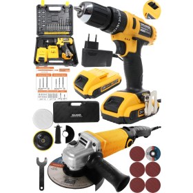 Resim Bulldozer 2 Makine Ve Aksesuar Set Taşlama Polisaj Zımpara Makinesi ve Akülü Vidalama Makinesi 