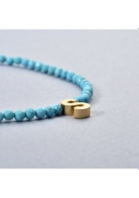 Resim 14 Ayar Altın Kaplama Minimal Elmas Kesim Turkuaz Doğal Taşlı Baş Harf Gümüş Kolye - Ngs00109 Altın 