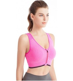 Resim Fars Gülü Ön Fermuarlı Spor Sutyeni Profesyonel Darbeye Dayanıklı Nefes Alabilen Hiçbir Çelik Halka Koşu Atleti Yoga Spor İç Çamaşırı Kadın Fars Gülü 