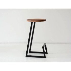 Resim Abronya Metal Ahşaplı Tabure Yuvarlak Tasarım Bar Taburesi Siyah Renk 