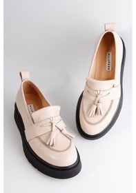 Resim Romina Bej Kalın Tabanlı Hakiki Deri Kadın Loafer Bej 