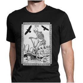 Resim Tarot Kartı Ölüm Erkek Tişörtleri Deste Gelecek Büyüler Zug Büyücülük Ortaçağ Harika Tişört Fitness Tişörtleri Pamuklu Giyim Siyah 