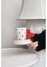 Resim Kalp Kulplu Puantiyeli Seramik Türk Kahvesi Fincanı Çok Renk 