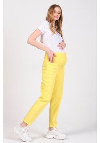 Resim Busa Hamile Mom Fit Kot Pantolon Sarı-sarı 