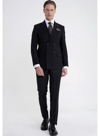 Resim Efor Slim Fit Çift Yırtmaç %95 Pamuk Siyah Çizgili Kruvaze Takım Elbise Tk 945 