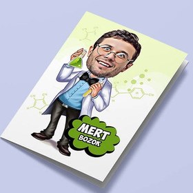 Resim Kimyager Erkek Karikatürlü Tebrik Kartı 