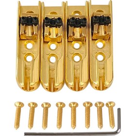 Resim Hombey 4 Adet Altın Rengi Zink Alaşımlı Elektro Bas Gitar Köprüsü - Tel Tutucu, Ayarlı Bağlantı Parçası 