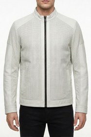 Resim ECOTİQUE Erkek Slim Fit Su Geçirmez Hakiki Gerçek Deri Ceket & Mont Beyaz Deri 
