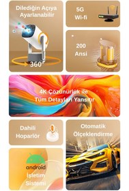 Resim Wearfit Pro K2 Powerbank Şarjlı 4K Çözünürlük Android Projeksyion Cihazı 5G Wifi Destekli Full HD Projektör 