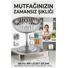 Resim 2'li Profesyonel İnox Gümüş Paslanmaz Çelik Ayaklı Dondurma Ve Tatlı Sunum Kasesi Seti 723148 Renkli 