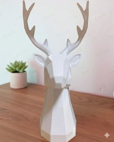 Resim Geometrik Geyik Başı Dekoratif Heykel - 3d Baskı Siyah & Beyaz 25 Cm 