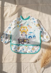 Resim melonika MiniDrive Araç Desenli Uzun Kollu Sıvı Geçirmez Bebek Mama Önlüğü - 6-24 Ay BLW Uyumlu Leke Tutmaz A 