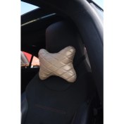 Resim Krem Kapitone Deri Boyun Yastığı 