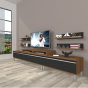 Resim Decoraktiv Ekoflex 270r Mdf Krom Ayaklı Tv Ünitesi Tv Sehpası - Ceviz - Siyah 