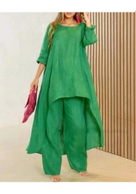 Resim Defymoda Kadın Uzun Kollu Kayık Yaka Detay Tunik Ve Pantolon Ikili Takım Yeşil 