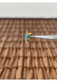 Resim 316 L Cerrahi Çelik Anti Alerjik Firuze Taşlı Dudak Kıkırdak Helix Tragus Piercingi 8mmx1,2mm Altın 