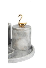 Resim MIARIK DESIGN & DEKORASYON Dekoratif Grı Mermer Pamukluk Gold Kuğu Detaylı 