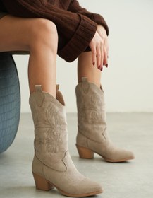 Resim MODAADAM Kadın Meloni Kovboy Çizme - Vizon 