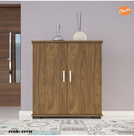 Resim 2 Kapaklı 4 Bölmeli Ayakkabılık Ayakkabı Dolabı Ceviz 
