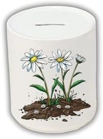 Resim Toprakta Papatya Baskılı Kumbara - Seramik Para Biriktirme Kumbarası 