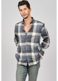 Resim De Leone Erkek Çizgili Uzun Kollu Yün Apre Gömlek 0171101 Ekru Ekru 