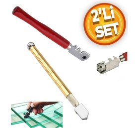 Resim Depolife Elmas Kalem Cam Fayans Kesici Kendinden Yağlı Cam Kesme Yağ Beslemeli Uç 2lii Set 