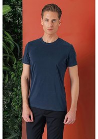 Resim Efor Slim Fit Bisiklet Yaka %100 Pamuk Lacivert Tişört Ts 878 Lacivert 
