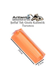 Resim Şeffaf Kalemlik 1 Adet Tek Gözlü Transparan Kalem Kutusu Turuncu 