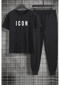 Resim Unisex Icon Baskılı 2'li Eşofman Takımı Siyah 