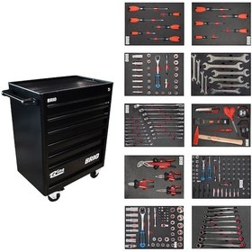 Resim Brio Hareketli Takım Dolabı 6 Çekmece Pro SS 258 Parça Siyah Dolu 