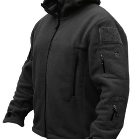 Resim Erkek polar ceket, sonbahar kış dış mekan sıcaklığı, tam fermuarlı kapüşonlu rüzgar geçirmez mont, rahat düz renkli termal astarlı hoodie, çoklu cepli 