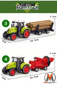 Resim viyolmarketim 4’lü Oyuncak Traktör Seti – Römorklu Çiftlik Araçları – 24.5 cm Tarım Aracı Oyuncak | 3+ Yaş 