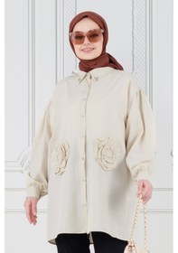 Resim Sevitli Önü Gül Detaylı Tunik-bej-3630-bej Bej 