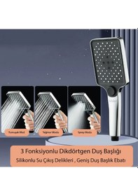 Resim Aqua Kare 3 Fonksiyonlu Duş Başlığı , Pvc Duş Hortumu Ve Mafsal Krom 
