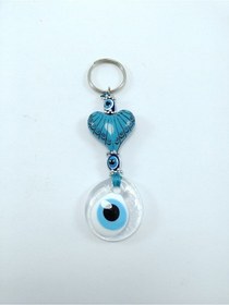 Resim Saydam Nazar Boncuklu Anahtarlık Kalp Temalı El Yapımı Cam Hediye 