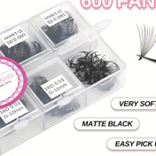 Resim 600 Adet Sivri Tabanlı Gevşek Fan Kirpik Karışımı, Uzunluk 8-17mm, Kalınlık 0.03mm, Profesyonel Orta Saplı Keskin İnce Hazır Hacimli Kirpik Uzatmaları 