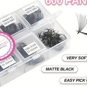 Resim 600 Adet Sivri Tabanlı Gevşek Fan Kirpik Karışımı, Uzunluk 8-17mm, Kalınlık 0.03mm, Profesyonel Orta Saplı Keskin İnce Hazır Hacimli Kirpik Uzatmaları 