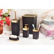 Resim Genel Markalar 5 Parça Akrilik Gold Çizgi Soft Banyo Takımı Kare Banyo Seti Mat Siyah 