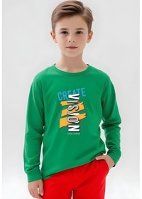 Resim Panios Kids Create Vision Baskılı Erkek Çocuk Yuvarlak Yaka Yeşil Sweatshirt Yeşil 