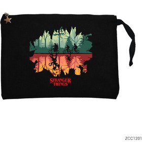 Resim Stranger Things on Forest Siyah Clutch Astarlı Cüzdan / El Çantası - Siyah 