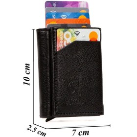 Resim Bürke Otomatik Mekanizmalı Çok Gözlü Akıllı Kredi Kartlık Kartvizitlik Unisex Cüzdan Deri Cüzdan 