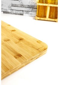 Resim Zoe - Çelik Kulplu Kesme Tahtası Dikdörtgen Büyük Bambu 