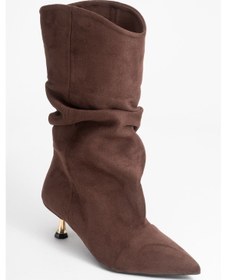 Resim Luvi Shoes Steın Kahverengi Süet Sivri Burunlu Körüklü Kadın Kısa Çizme Kahve Süet 